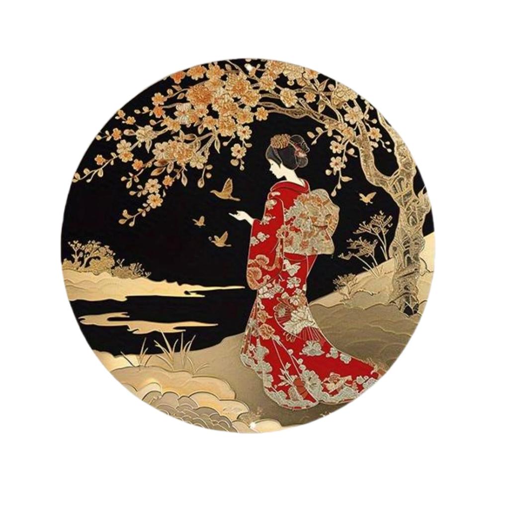 Round Aluminum Metal Sign Wreath Decorative Sign Bedroom Decoration Gifts Japanese Kimono Theme For Bar Club Home Wall Decor