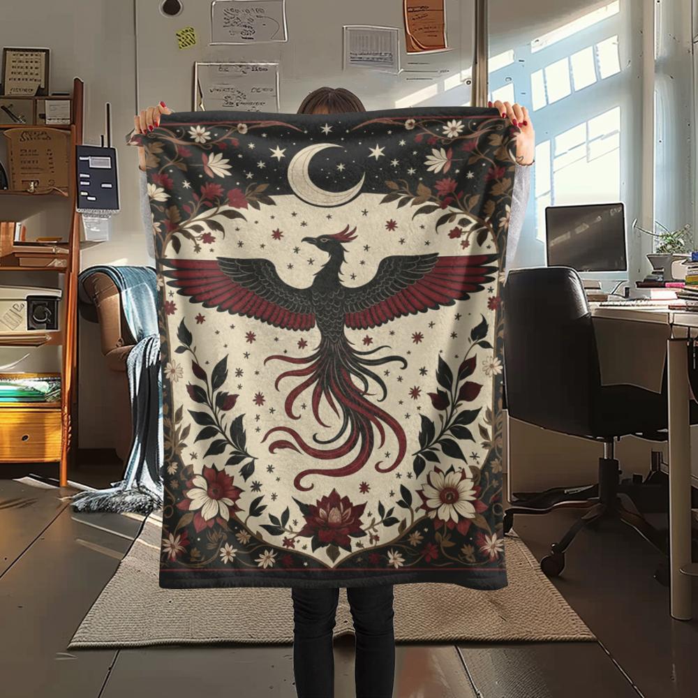 

1Pc Retro Phoenix Print Flannel Blanket, High quality Comfortable for All Seasons, Home Decor, Warmth and Comfort, Perfect for Christmas Gifts 71 80cm x 120cm