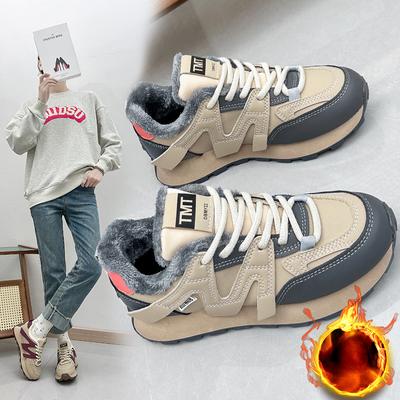 Dikkezool Dad Schoenen voor Dames Winter Plus Fluweel Veelzijdige Katoenen Schoenen Trendy Casual Sportschoenen