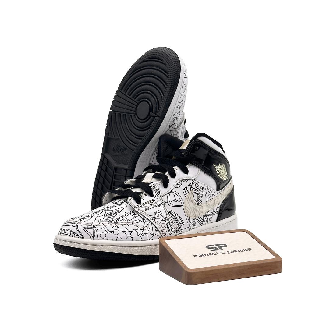 Air Jordan 1 Mid SE GS DIY Black White Retro Sneakers DC4099-100