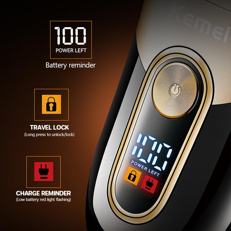 Kemei shaver double-layer reciprocating optical head artifact LCD digital display USB professional electric shaver KM-3209