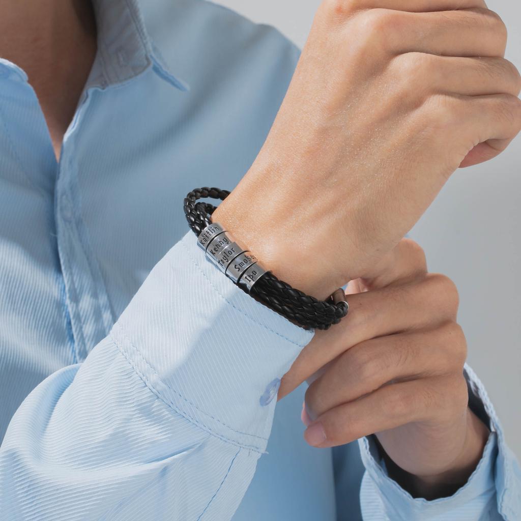 Personalisierte Schwarze Geflochtene Seilarmbänder für Männer, Graviert mit 5 Namen, Mehrfachumrundung, Bangles, Versprochen, Benutzerdefiniertes Jubiläumsgeschenk, Geschenk, Jubiläumsgeschenk
