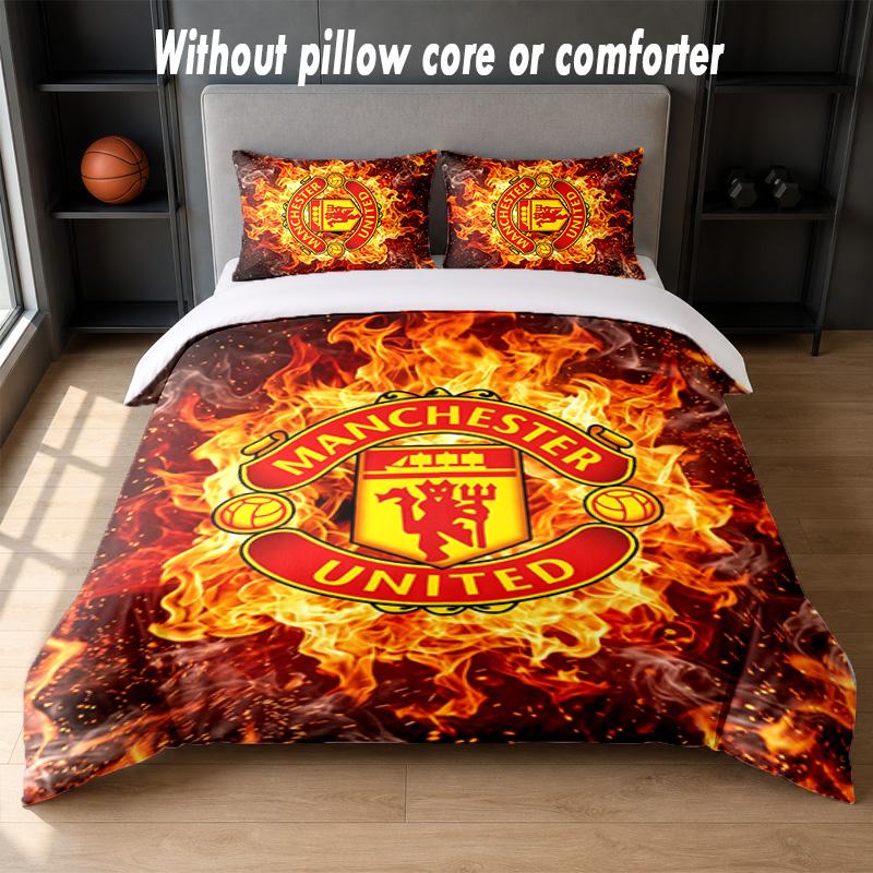 Set de Cama Manchester United FC Diseño 1 Funda Nórdica + 2 Fundas de Almohada Suave Transpirable Ropa de Cama para el Hogar