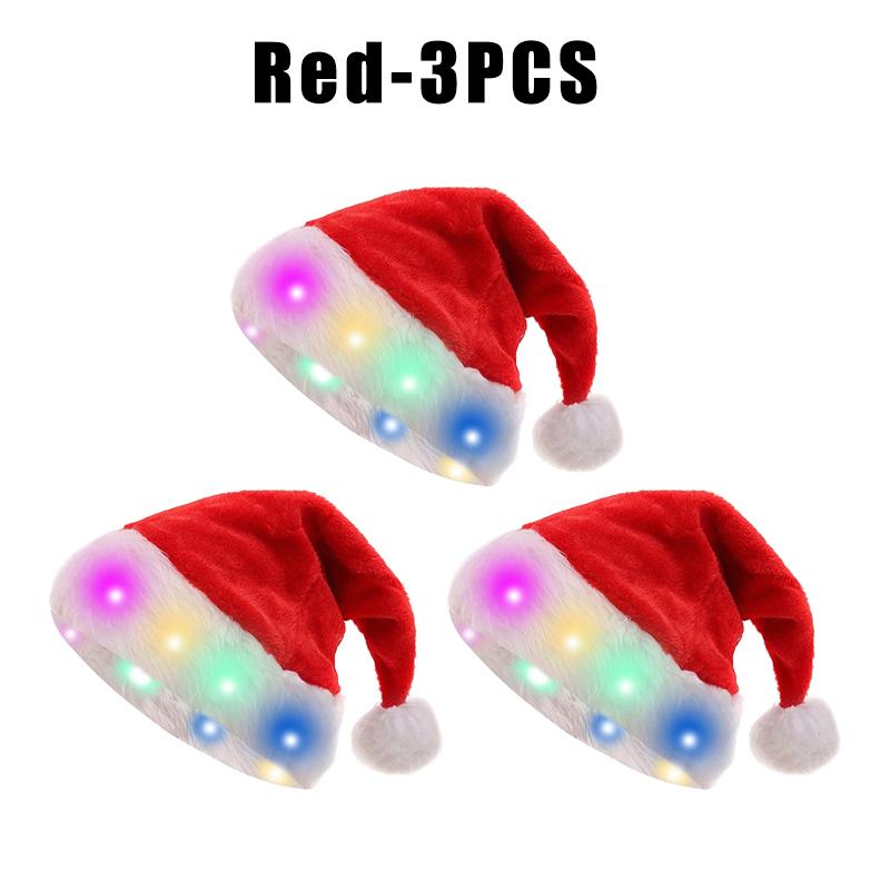 Festive Light Up Santa Hat with Soft Red Velvet Christmas LED Headwear for Adults Holiday Party Costume Unisex New Year Cheer