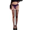 Grape Purple Pearl Garter Stockings One-piece Lace Open Crotch Garter Stockings Over-the-knee Socks Sexy Black Silk