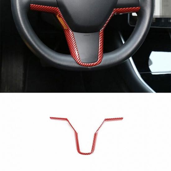 Carbon Fiber Red Steering Wheel Frame Cover Trim Fit For Tesla Model 3 2017-