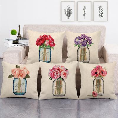 Watercolor Glass Bottle With Roses Digital Printing Short Plush Pillow Covers For Car Sofa Office Cushion Cover Home Goods