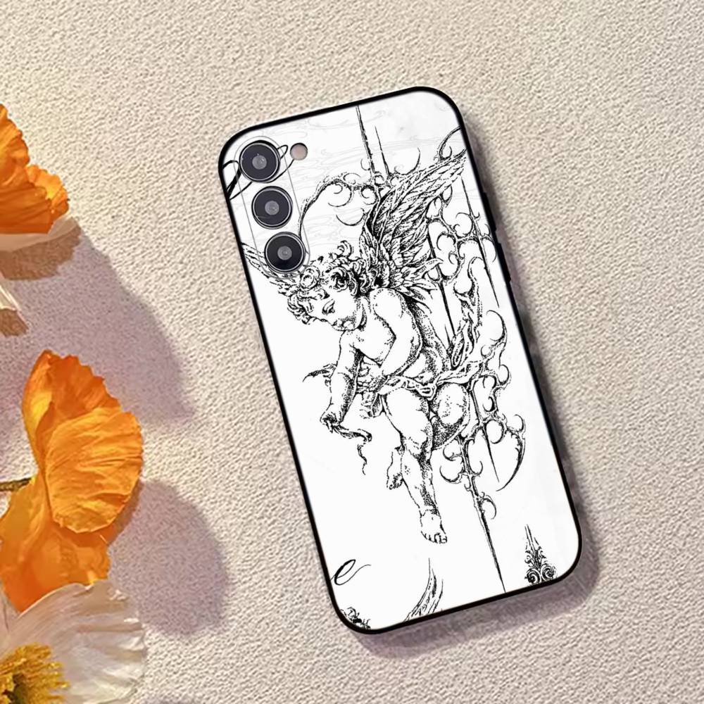 Middle Ages Retro Angel Phone Case For Samsung Galaxy A73,A72,A71,A70,A53,A52,A51,Others Soft Black Cover