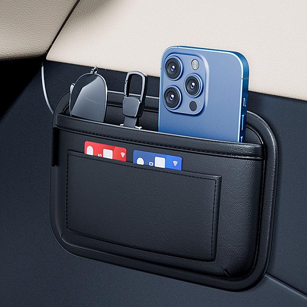 Black Leather Car Storage Bag Hanging Pocket Organizer For Car Door All-Purpose Multi Driver Passenger Seat Storage Bag