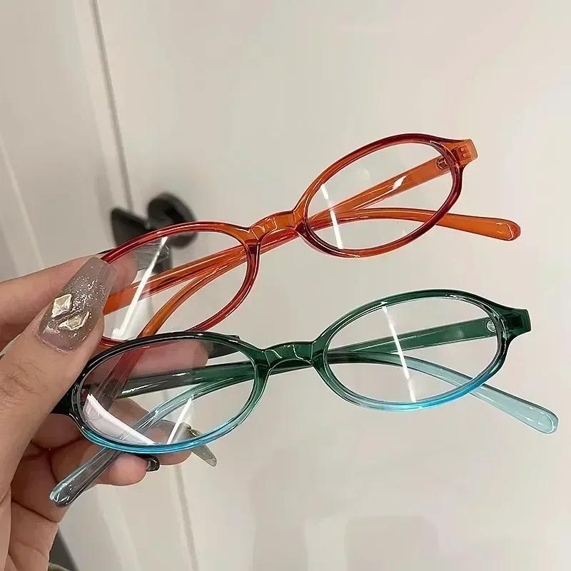 1/2/3pcs Y2K Vintage Small Oval Glasses Girls Style Red Green Frame Glass Eyewear Decorative Outdoor Anti-blue Eyeglasses Gifts
