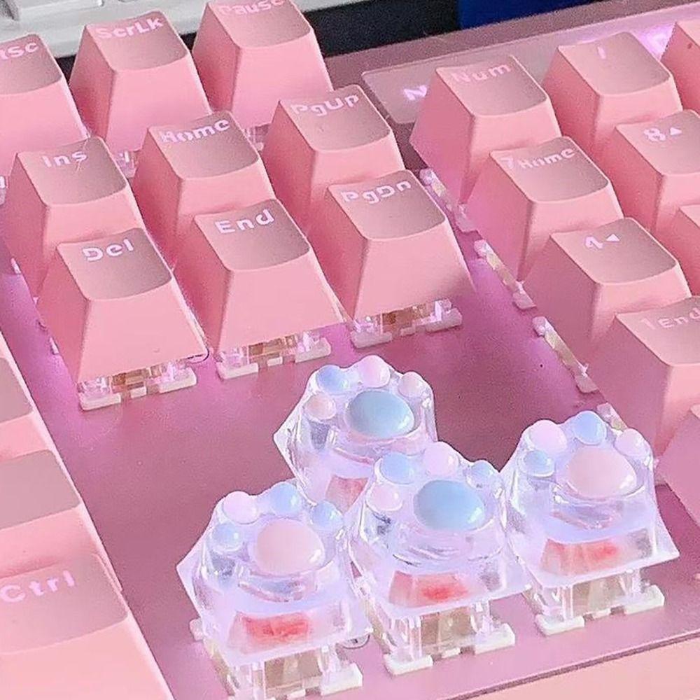 1/4 Pcs Translucent Cat Paw Keycap Resin ESC WASD Keycaps Cute Mechanical Keyboard Key Cap