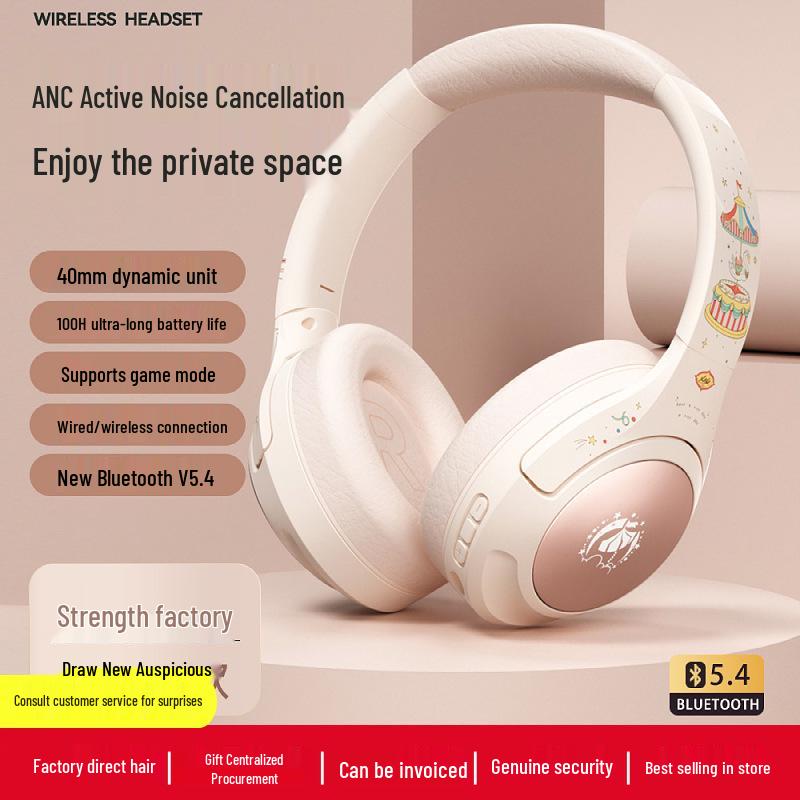 Low Latency Wireless ANC Over-Ear Bluetooth Headphones with Long Battery Life for Gaming