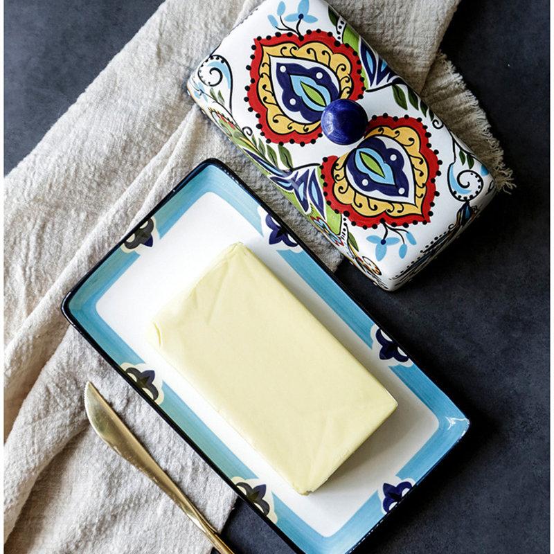 Keramická máslenka s víkem na pult, držák na máslo s vzduchotěsným víkem, nádoba na máslo na pult nebo do lednice