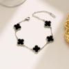 Bracciale di alta moda in acciaio al titanio con quadrifoglio a quattro foglie double-face per donna, stile elegante