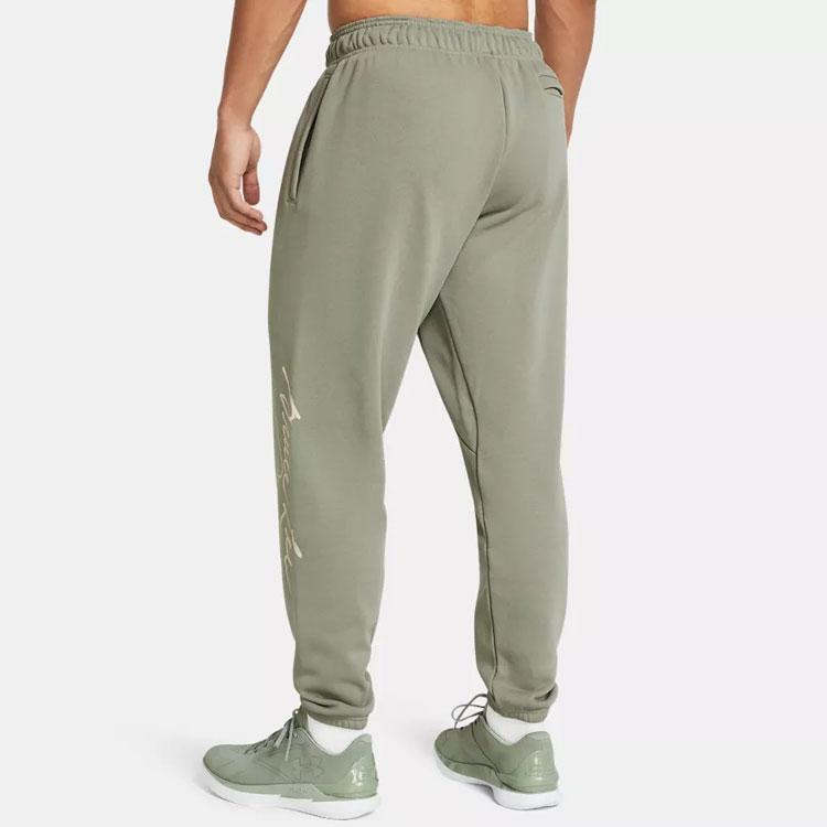 Under Armour Curry X Bruce Lee Collaboration SS24 Spring Collection Printed Logo Tapered Long Knit Sports Pants Men Pants Green 1383111-504