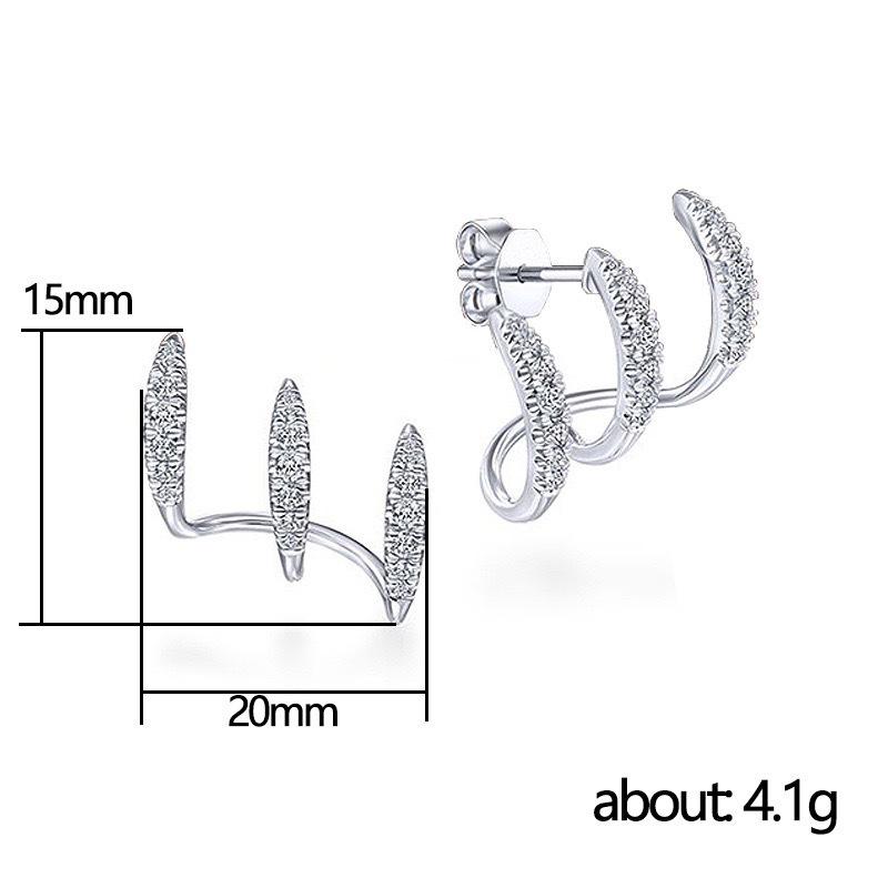 High-End Minimalist Triple Claw Zircon Stud Earrings - Curved Line Design for Women