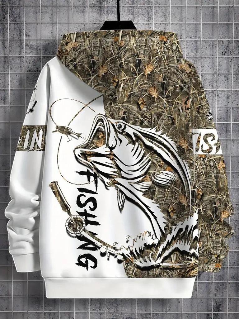 Men's Autumn Ocean Animals Fierce Fish Print Hoodie - New Arrival 2025