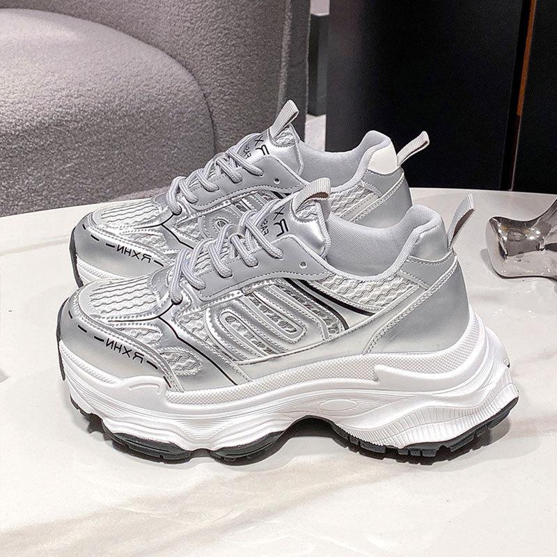 Thick-soled dad shoes children's 2025 new popular spring and autumn thin mesh breathable mesh shoes heightening casual sports shoes