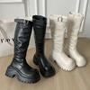Women High Boots Woman Non-slip Waterproof Winter Zipper PU Leather Knee High Boots Women Chunky Platform Long Boots 511