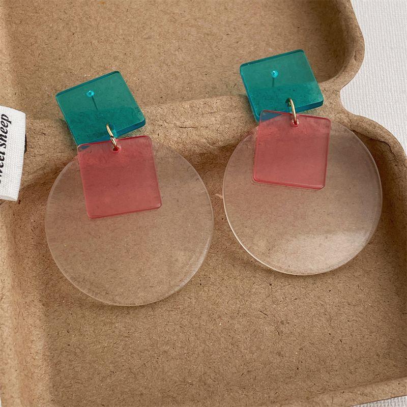 

Pink Green Contrast Color Acrylic round Ring Earrings Female Stylish Suitable for Square and round Face Ear Studs Vacation Style Ear Accessories Transparent Silver Needle