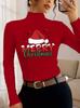 [Christmas] Women's Fashionable and Elegant Half Turtleneck Top Merry Christmas Hat Printed Slim Bottoming Shirt