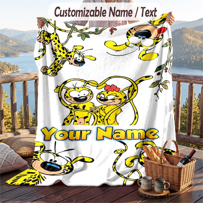 Custom Text Flannel Throw Blanket, Lightweight Cozy Bed Sofa BlanketMarsupilami