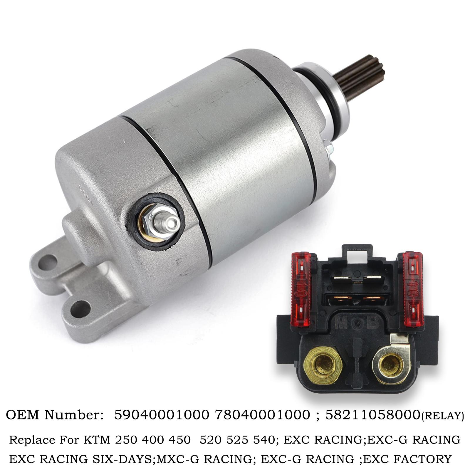 Electric Starter Motor And Relay For KTM 400 450 525 530 EXC EXC-G XC XC-W SX SXS Racing OEM:59040001000 78040001000 Engine Part 2 PCS Set