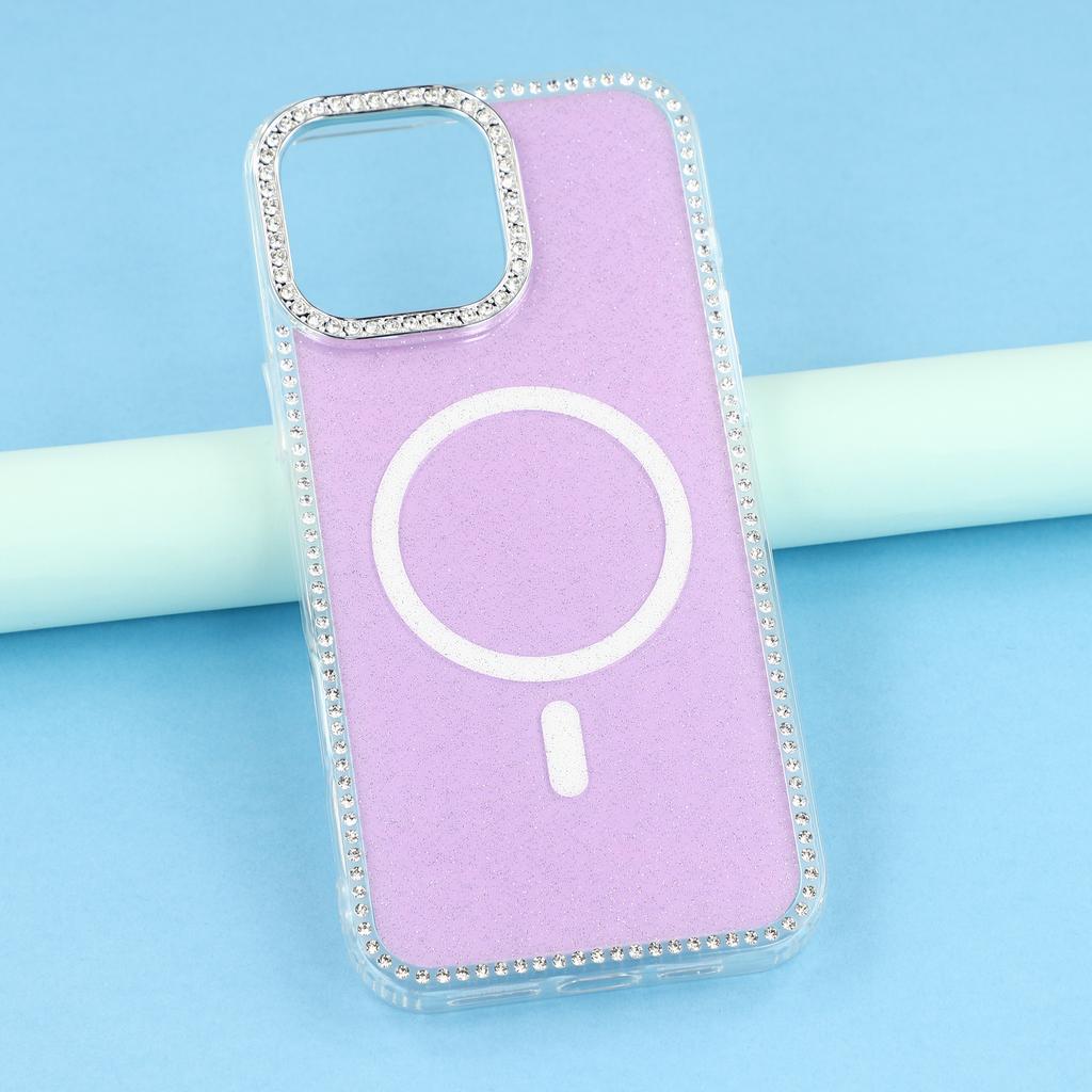 For iPhone 16 Pro Max Case Compatible with MagSafe Rhinestone Edge Glitter Back TPU + PC IMD Phone Cover