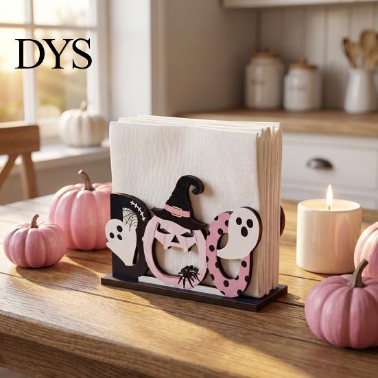 Cute Pumpkin Theme Storage Halloween Wooden Napkin Holder, Ghost Tabletop Decor for Kitchen Dining Room, Cartoon Style Rack Spooky Paper Towel