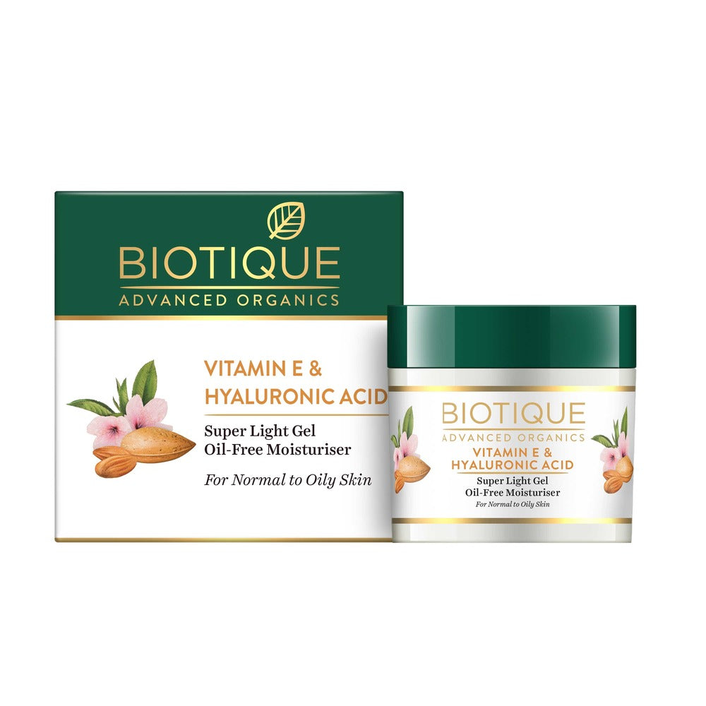 Biotique Vitamin E Hyaluronic Acid Moisturizer 50g Oil-Free Gel Cream For Face & Neck Glowing Skin
