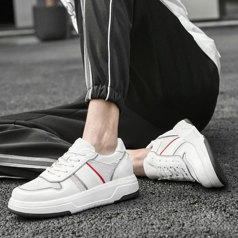 Summer Breathable Elevator Shoes Men Genuine Leather+mesh Increase 6cm Heightening Shoes Moccasins Taller Casual Sports