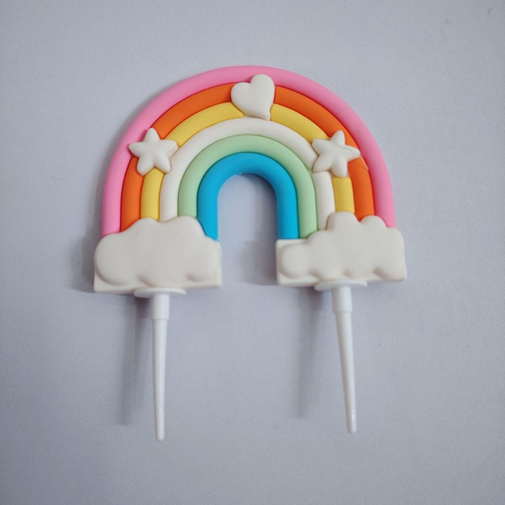Versatile Rainbow Arch Cake Topper: Colorful Cartoon Forest Style Red Pink Rubber Ornament