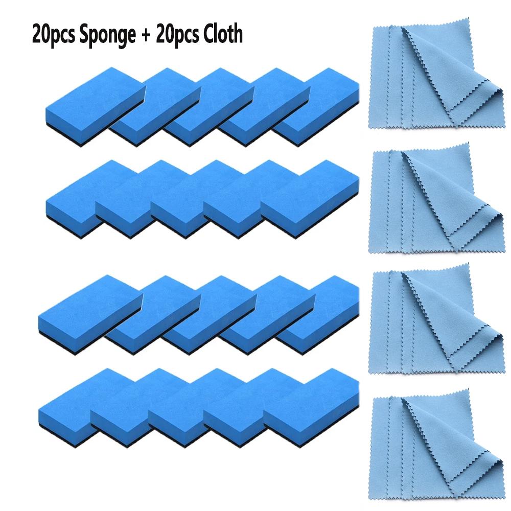 Car Ceramic Coating Sponge Applicato Glass Nano Wax Coat Sponges Blue Square Sponge and Microfiber Cloth Cleaning Accessory