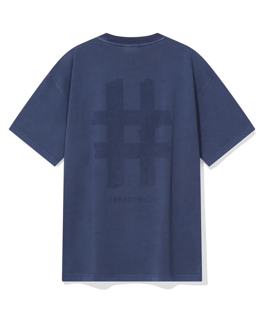 BEENTRILL Vintage Stamp Hashtag Dyed Short Sleeve T-Shirt (Navy)