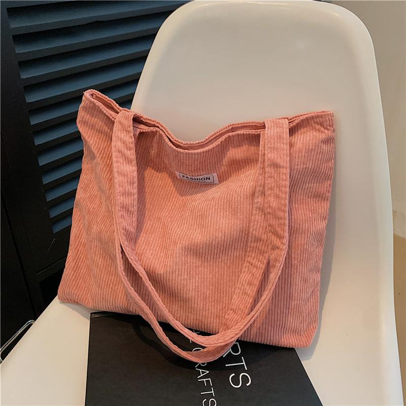 Korean Style Cotton Tote Bag for Women Solid Color Large Capacity Handbag Fashionable Casual Shoulder Purse CLE