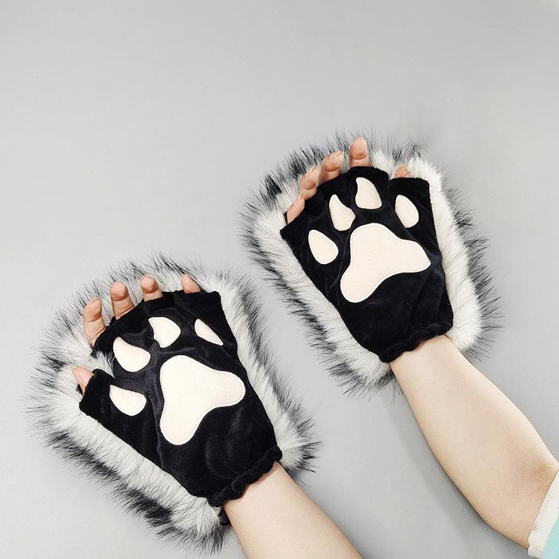 15 Colors Plush Gloves Cute Imitation Claw Cosplay Props Cat Paw Animal Tiger Cow Half Finger Gloves Anime Furry Paw Gloves
