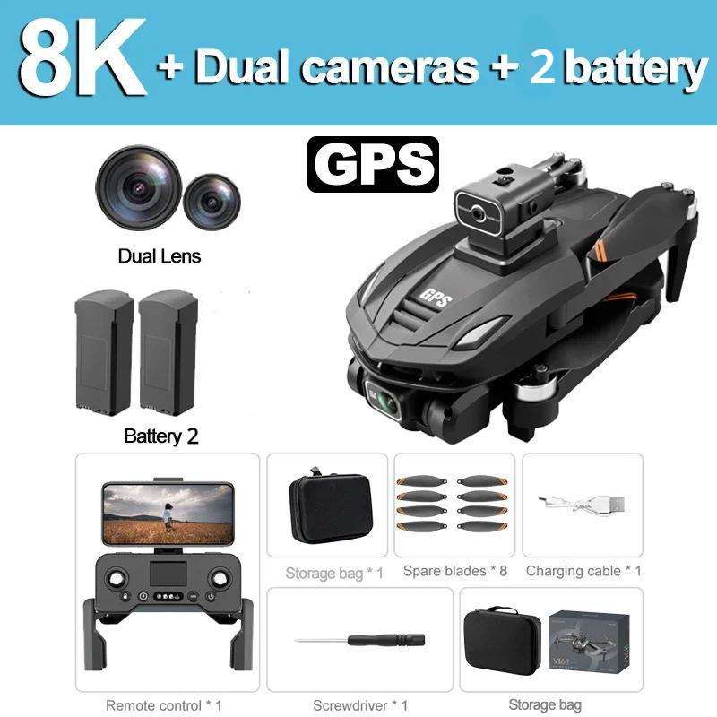 New V168 MAX Drone 8K 5G GPS/Optical Flow Professional HD Aerial Photography ESC Dual Camera Obstacle Avoidance Brushless Motor Quadcopter Drone Toy