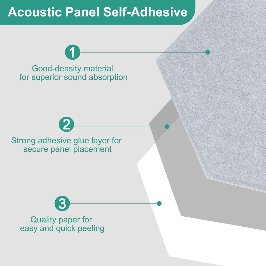 Uxcell 12-delt selvklebende akustikkpaneler, 12" x 10" x 0,4", høydensitet lydisolerende polstring, sekskantede lydabsorberende paneler, isolert