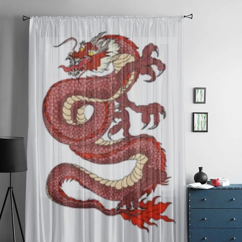 Hand Drawn Red Dragon Sheer Window Curtains For Living Room Bedroom Modern Voile Tulle Curtains Fabric Drapes For Kitchen