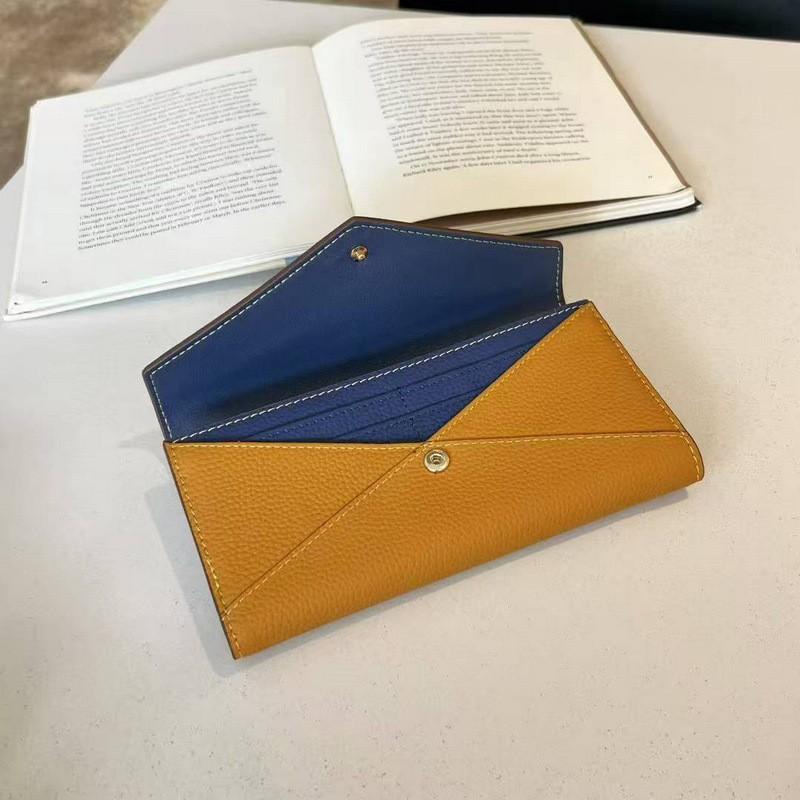 Genuine Leather Wallet. First Layer Cowhide Lychee Pattern Envelopes Spliced With Contrasting Colors. Long Three-fold Wallet