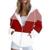 Women Fall Winter Hoodie Jacket Zipper Closure Loose Casual Striped Coat with Pockets Drawstring Hooded Long Sleeves Top