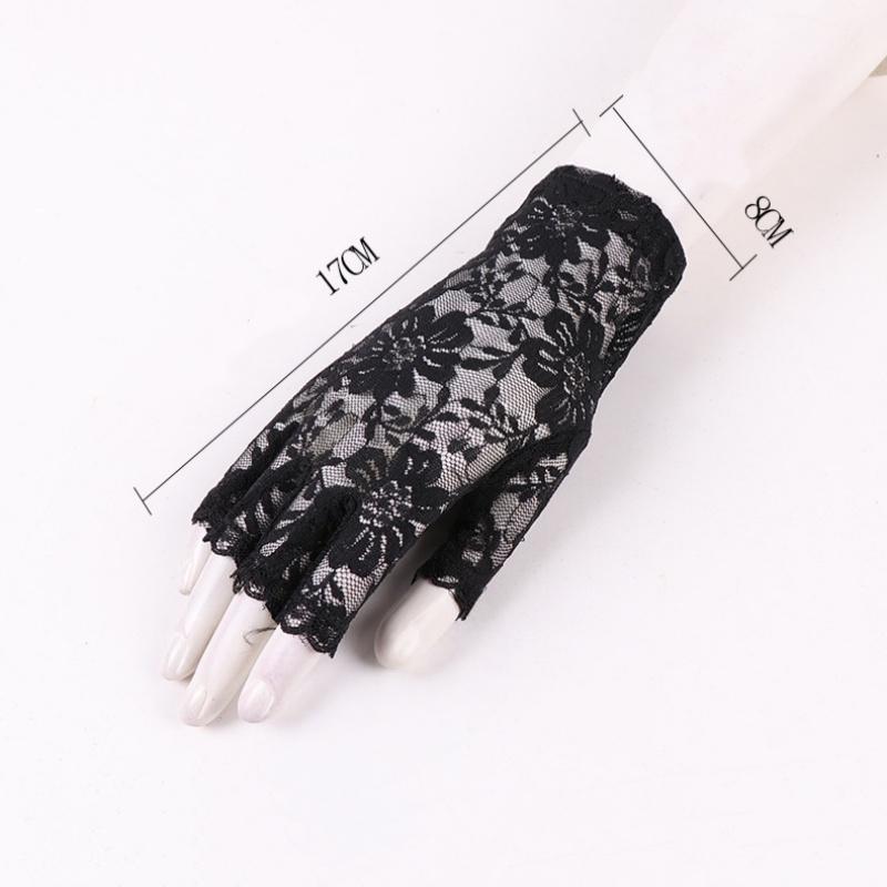 Sexy Spitzenhandschuhe ohne Finger für Damen Sonnenschutzhandschuhe Damen Fahrhandschuhe für Damen Halbfinger Atmungsaktive Fischgrät-Handschuhe