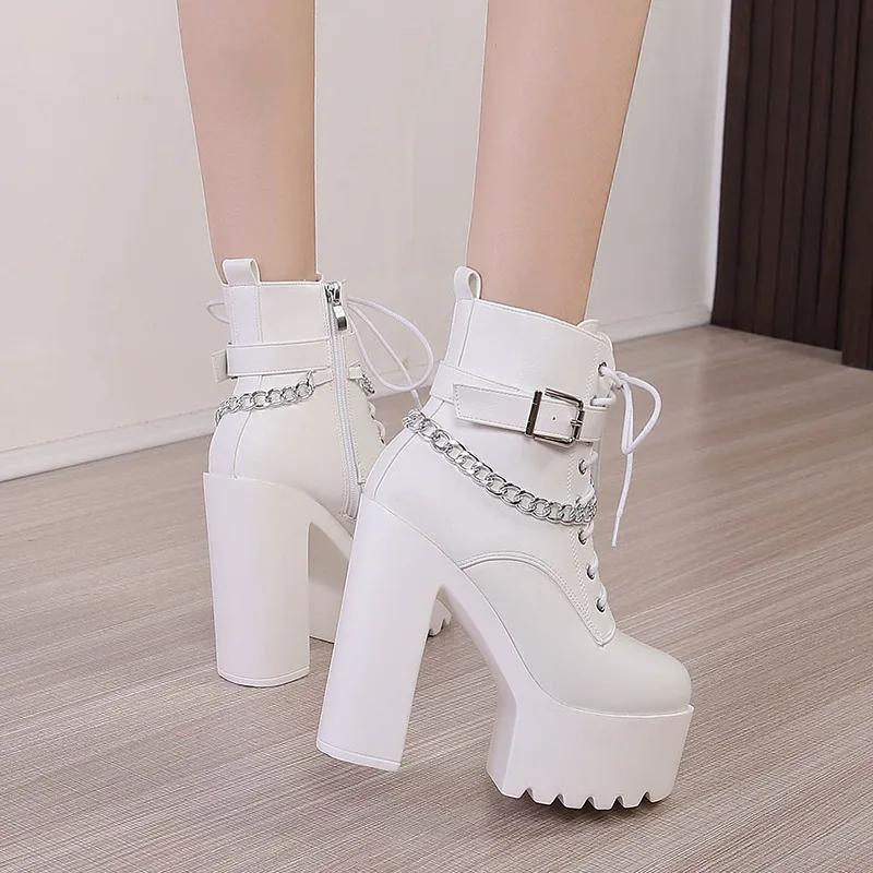 Modă Damă Botine cu Platformă 14cm Tendințe Negru Botină Scurtă Iarnă Toamnă Piele Gotic Punk Tocuri Pantofi de Petrecere Damă Mărime Mare 41