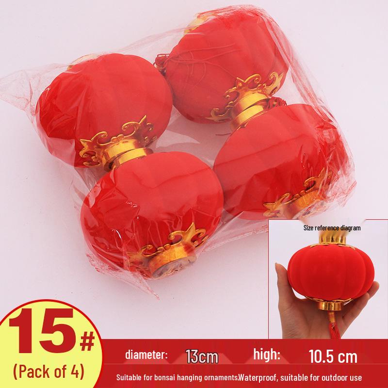 Handmade Red Flocked Lantern Ornaments for Trees: Chinese-Style New Year and Wedding Decorations