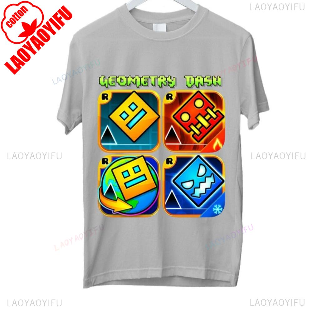 היכנסו לכיף חולצת טריקו Geometry Dash דמויות גיימינג תלת-ממדיות מתנת יום הולדת כותנה קיץ יוניסקס סגנון מבוגר חולצת טריקו מודפסת עליוניות