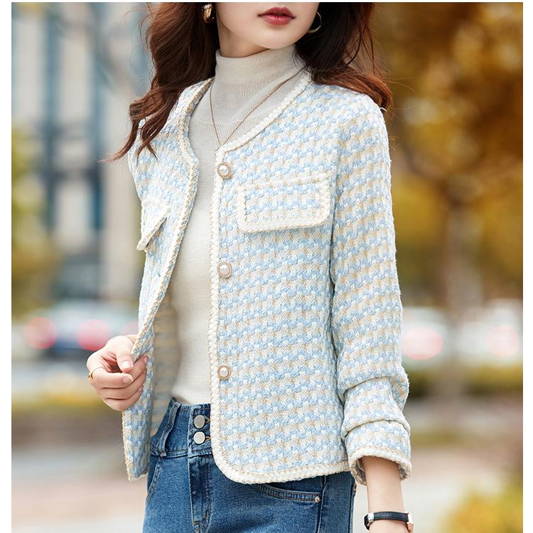 Módní a elegantní dámská krátká bunda tvídový kabát ve francouzském stylu