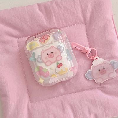 Cartoon Pink Angel Pig Cherry Sweet Love Flower Cartoon Imd Key Chain Wireless Bluetooth Earphone Case For Airpod 1 2 Pro 3 2nd