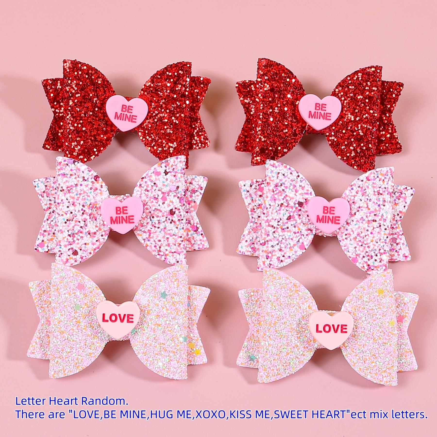 

6pcs Glitter Heart Hair Bows for Girls Valentine s Day Letter Bows Heart Hair Clips Barrettes for Kids Party Hair Accessories