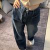 Vår och höst Retro Jeans Dam Rakbyxor Hög midja Lös Vida ben