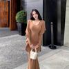 2025 Autumn Women's V-neck Waist-cinching Long-sleeve Hip-hugging Cardigan Dress Set